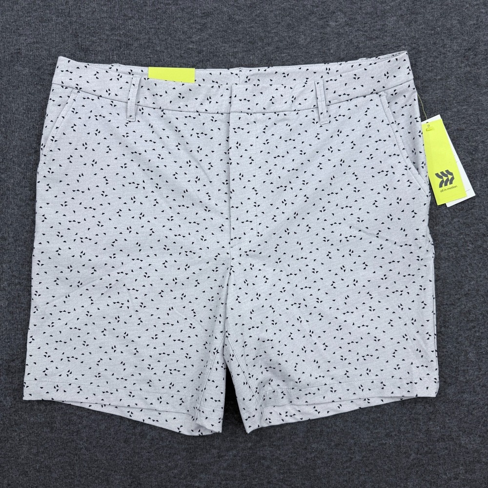 All In Motion Shorts Mens 38 Silver Geometric Performance Golf Chino Stretch NWT